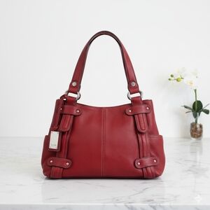 Tignanello Red Pebbled Leather Tote Shoulder Bag Silver Hardware Excellent Cond